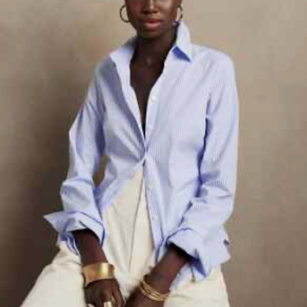 Banana Republic Light Blue Pinstripe Striped Riley Tailored Shirt size 8